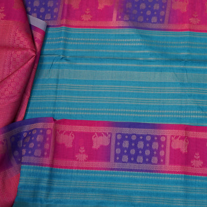 Teal Blue Gokul Tussar with pink and purple border