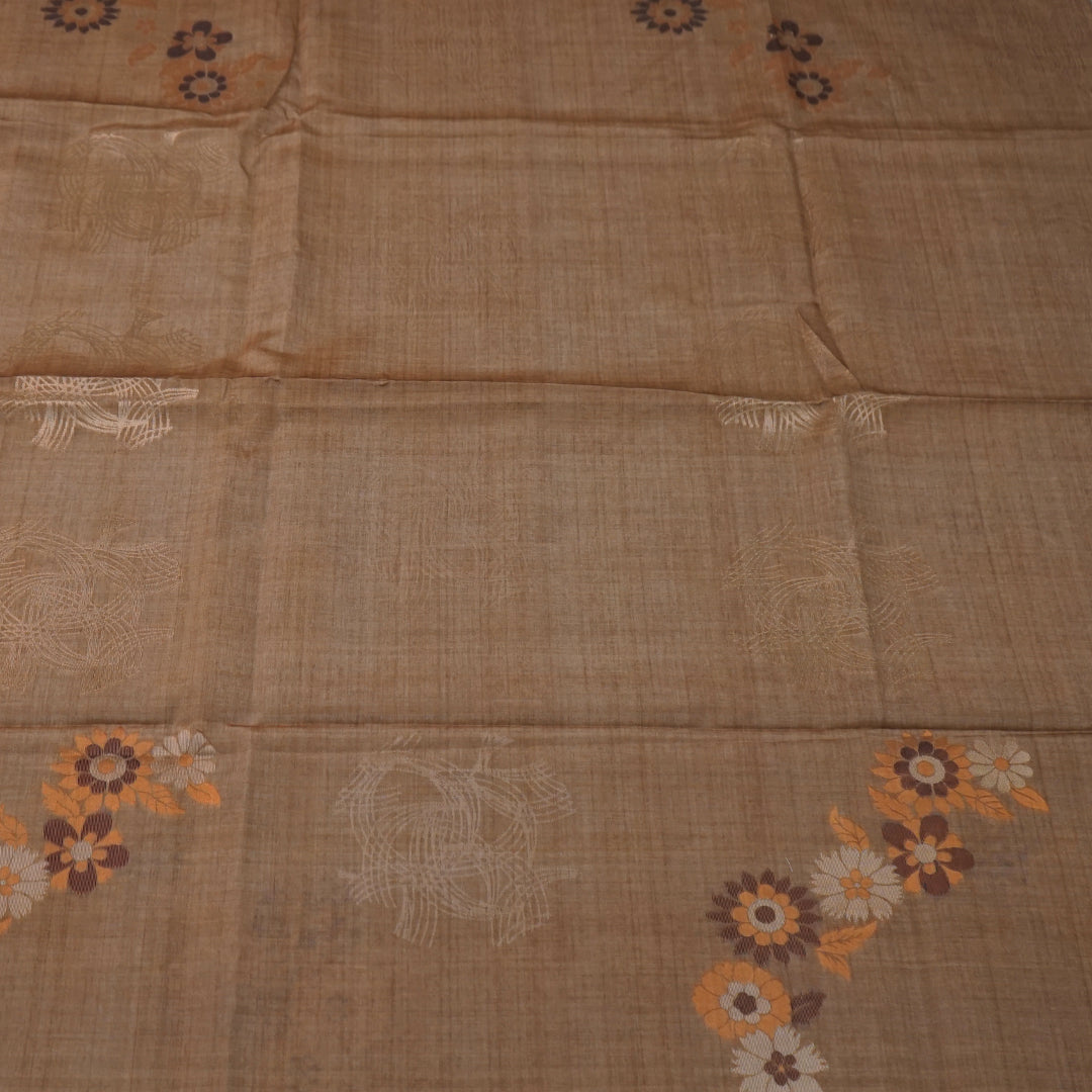 Warm brown Palayam Silk Tussar with soft grey border