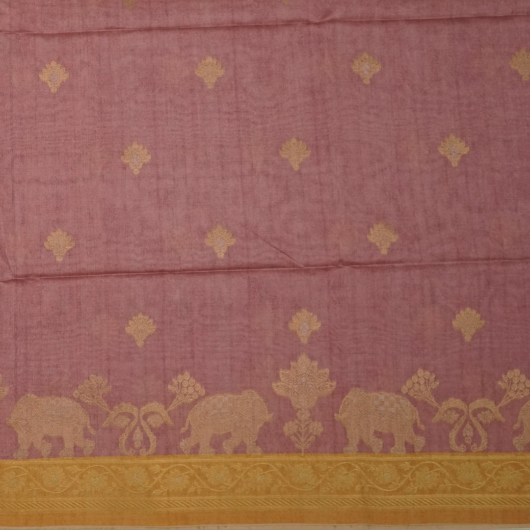 Dusty Rose Ambari Silk Tussar with Gold Zari Floral Buttas