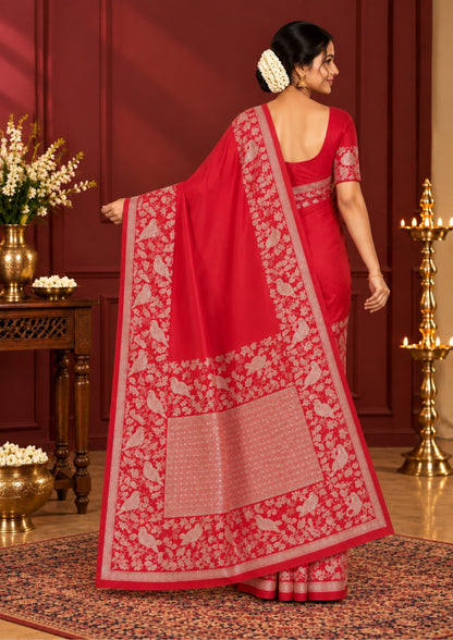 Hamsini Silk saree in Bright crimson red shade with a lustrous silk texture