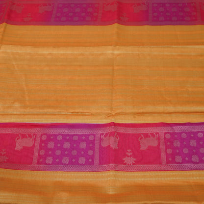 Mustard yellow Gokul Tussar with pink border