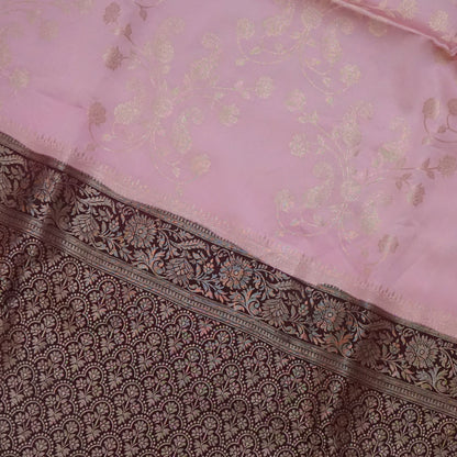 Soft Rose Mahalakshmi Viscose saree with Deep Maroon contrast