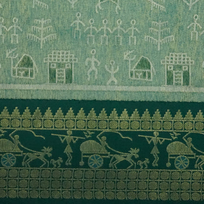 Emerald Green Stravi Silk with Golden Zari