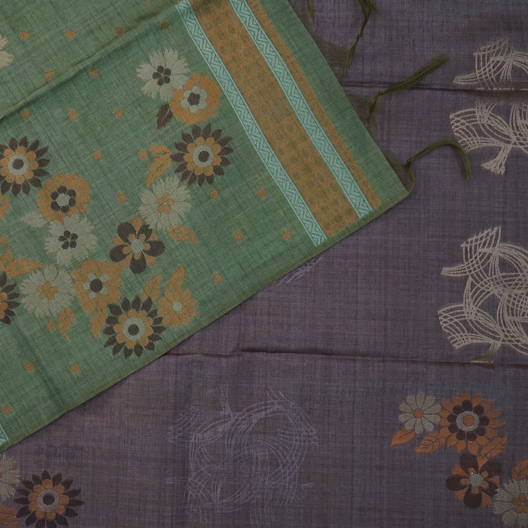 Mauve Palayam Silk Tussar with Olive Green border.