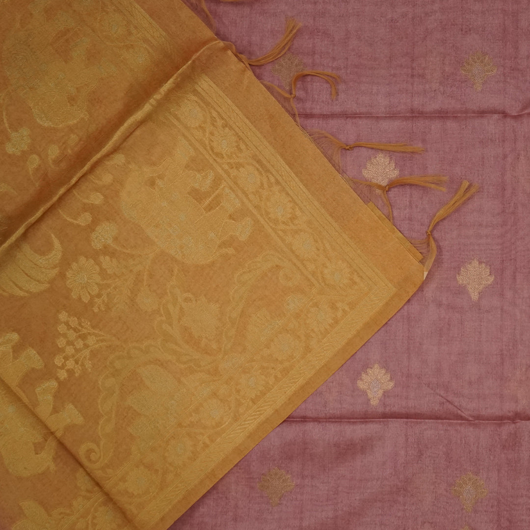 Dusty Rose Ambari Silk Tussar with Gold Zari Floral Buttas