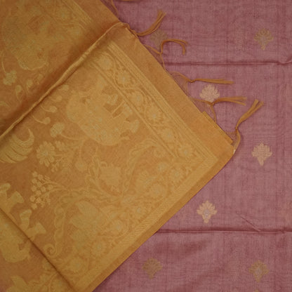 Dusty Rose Ambari Silk Tussar with Gold Zari Floral Buttas