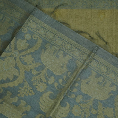 Olive Green Ambari Silk Tussar with Floral and Zari works