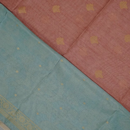 Sandy Amber Ambari Silk Tussar with Seafoam Blue border