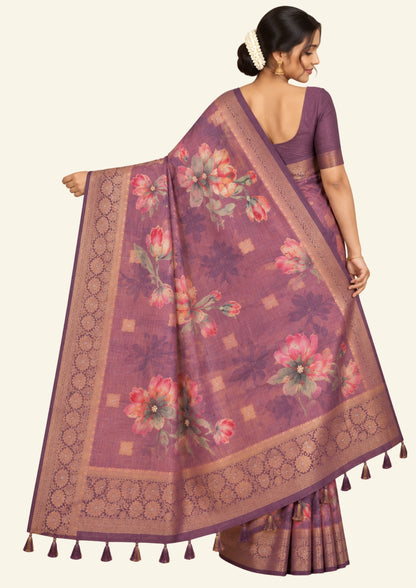 Hirakshi Silk in Mauve - Plum base with floral prints