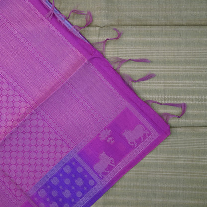 Pista Green Gokul Tussar with Pink and purple border