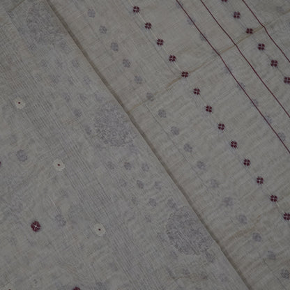 Beige Ishvani Tussar saree with Maroon tassels