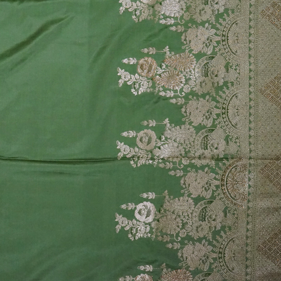 Pastel Green Madhur Sangam Silk saree with Gold - Silver Zari