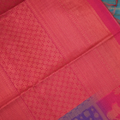 Teal Blue Gokul Tussar with pink and purple border