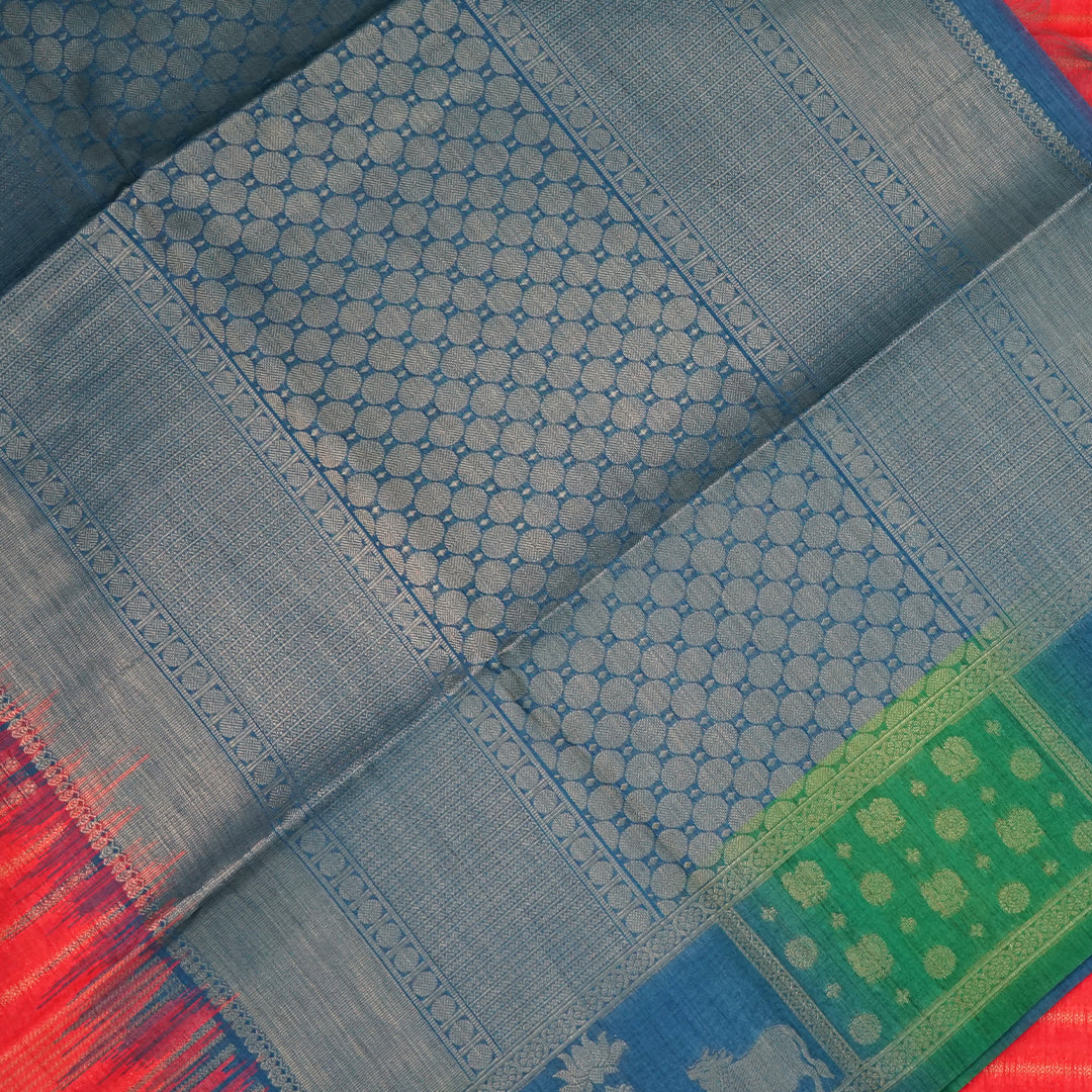 Coral Pink Gokul Tussar with Blue and Green border