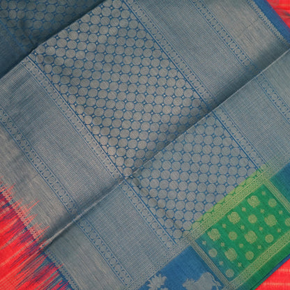 Coral Pink Gokul Tussar with Blue and Green border