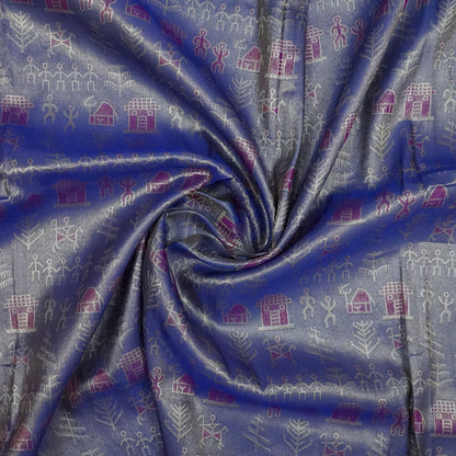 Magenta Stravi Silk Saree with lavender pall and Gold Zari.