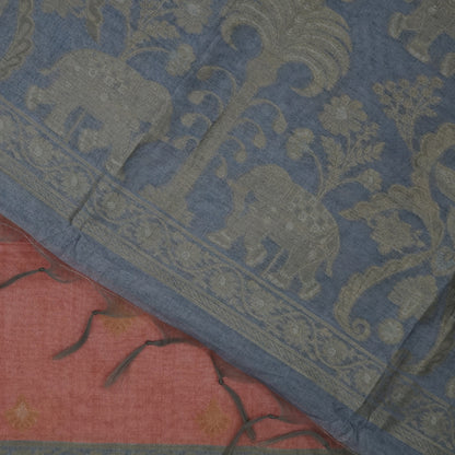 Coral Pink Ambari Silk Tussar with Zari works