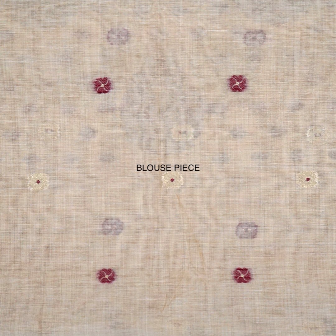 Beige Ishvani Tussar saree with Maroon tassels