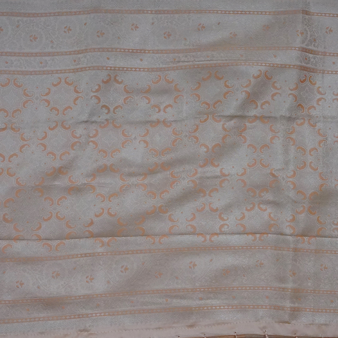 Peach - Beige Suhani Silk with Silver Zari and Pastel Peach motifs