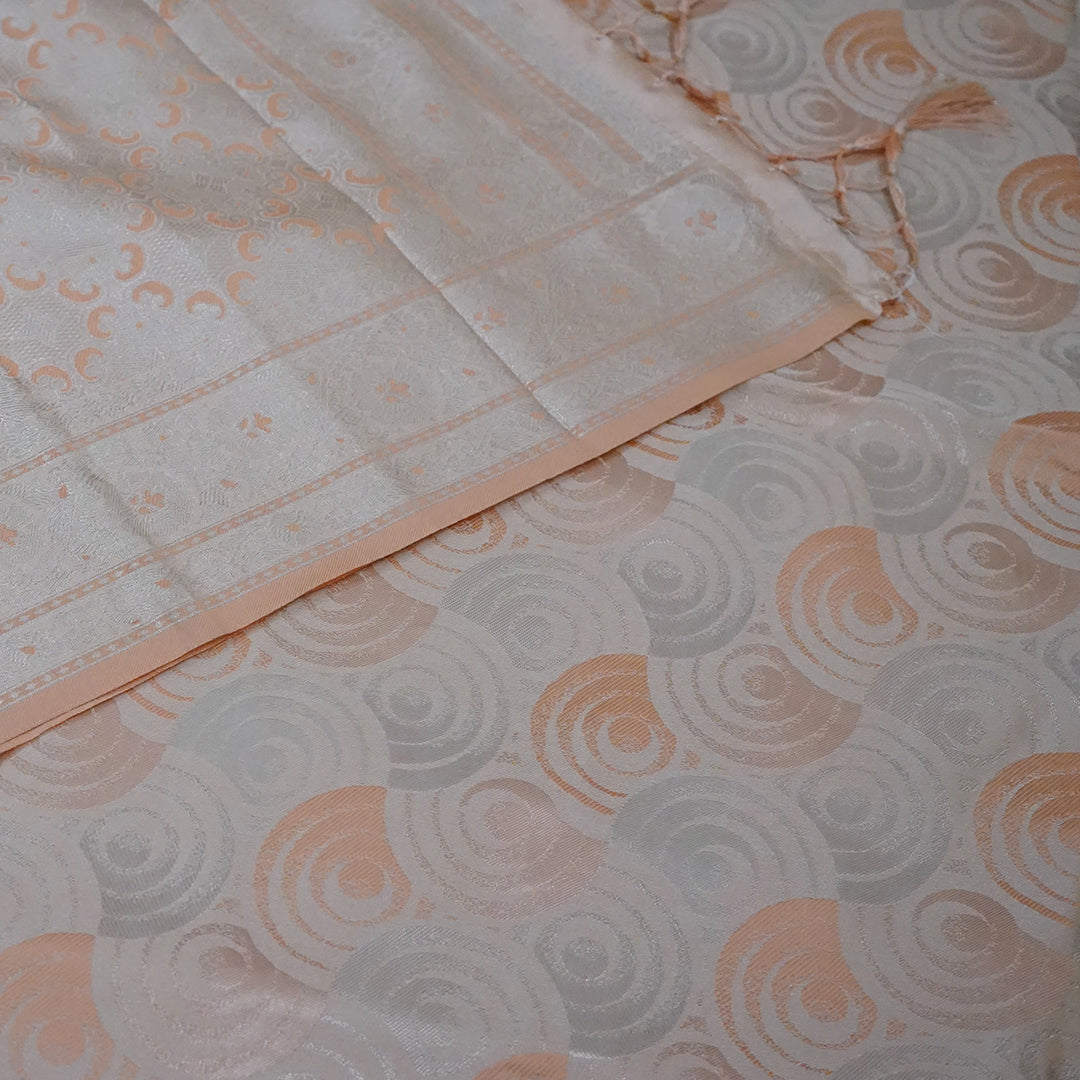Peach - Beige Suhani Silk with Silver Zari and Pastel Peach motifs