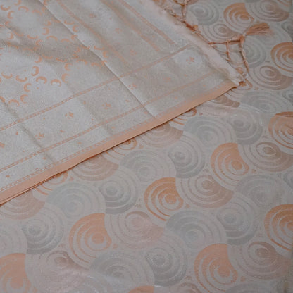 Peach - Beige Suhani Silk with Silver Zari and Pastel Peach motifs