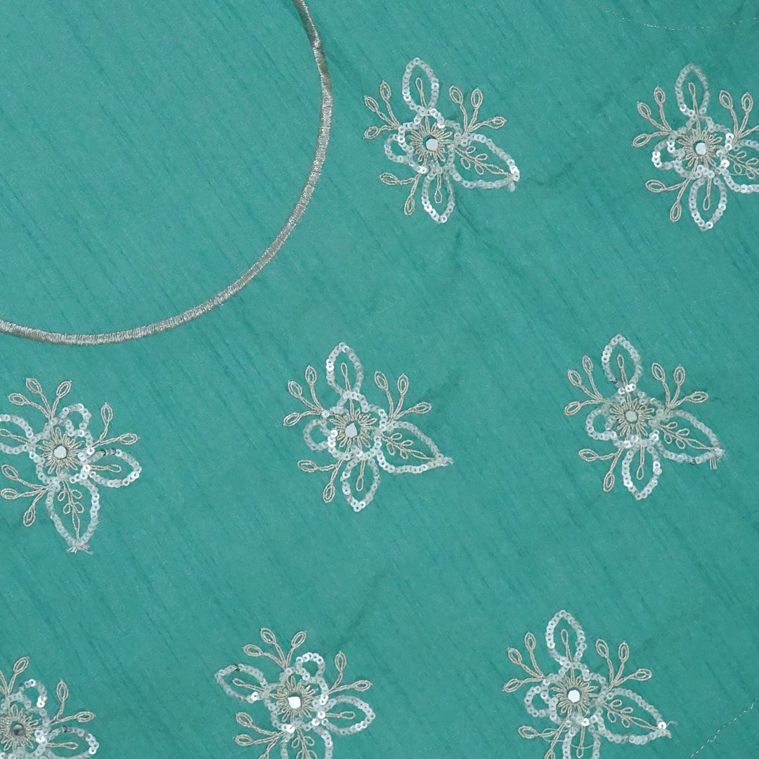 PASTEL WHISPERS - Aqua Blue Designer Chiffon Saree with Floral Buttas and Silver Zari works