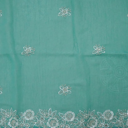 PASTEL WHISPERS - Aqua Blue Designer Chiffon Saree with Floral Buttas and Silver Zari works