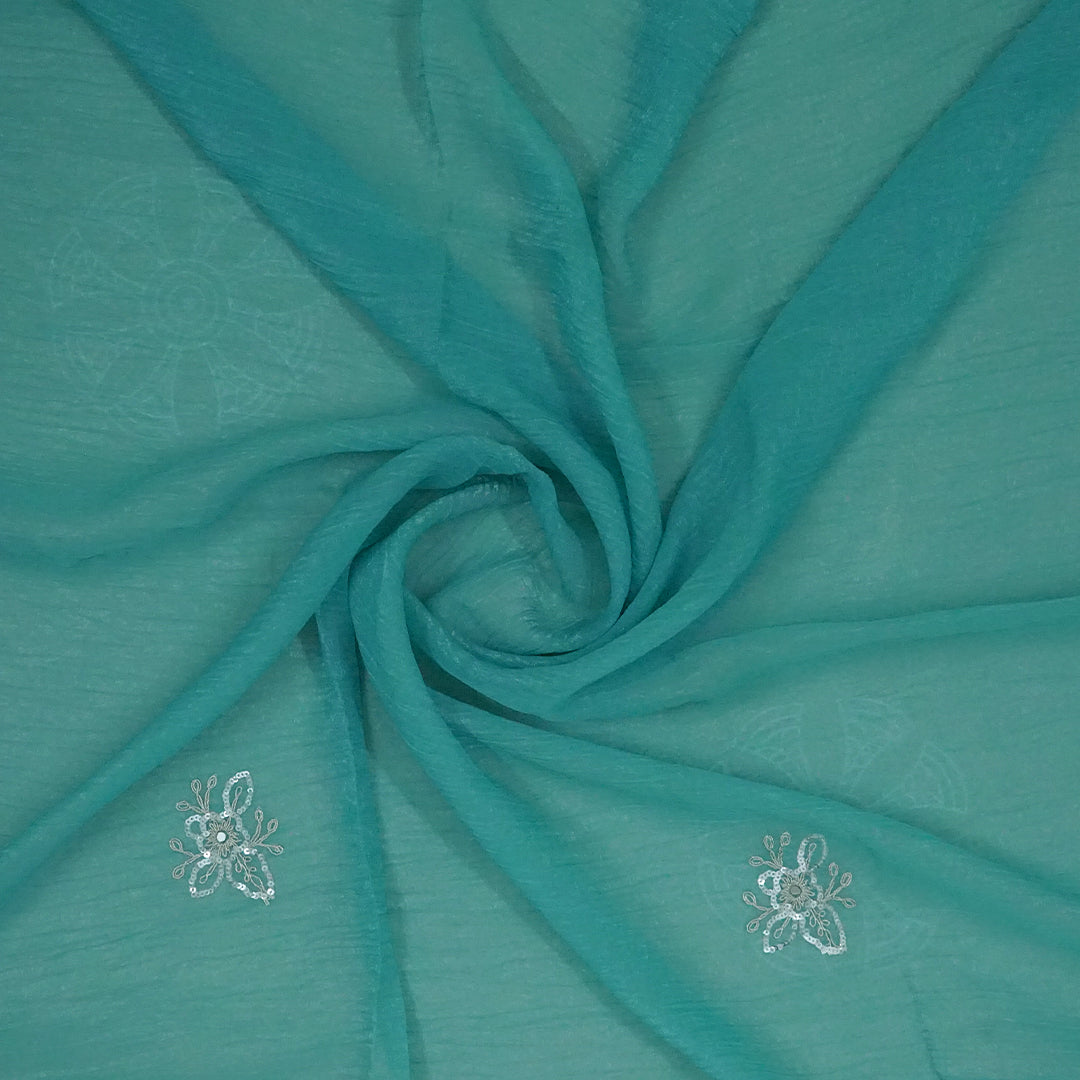 PASTEL WHISPERS - Aqua Blue Designer Chiffon Saree with Floral Buttas and Silver Zari works