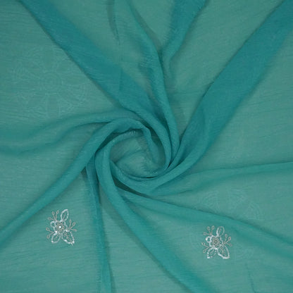 PASTEL WHISPERS - Aqua Blue Designer Chiffon Saree with Floral Buttas and Silver Zari works
