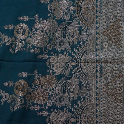 Teal Madhur Sangam silk saree with Gold Zari