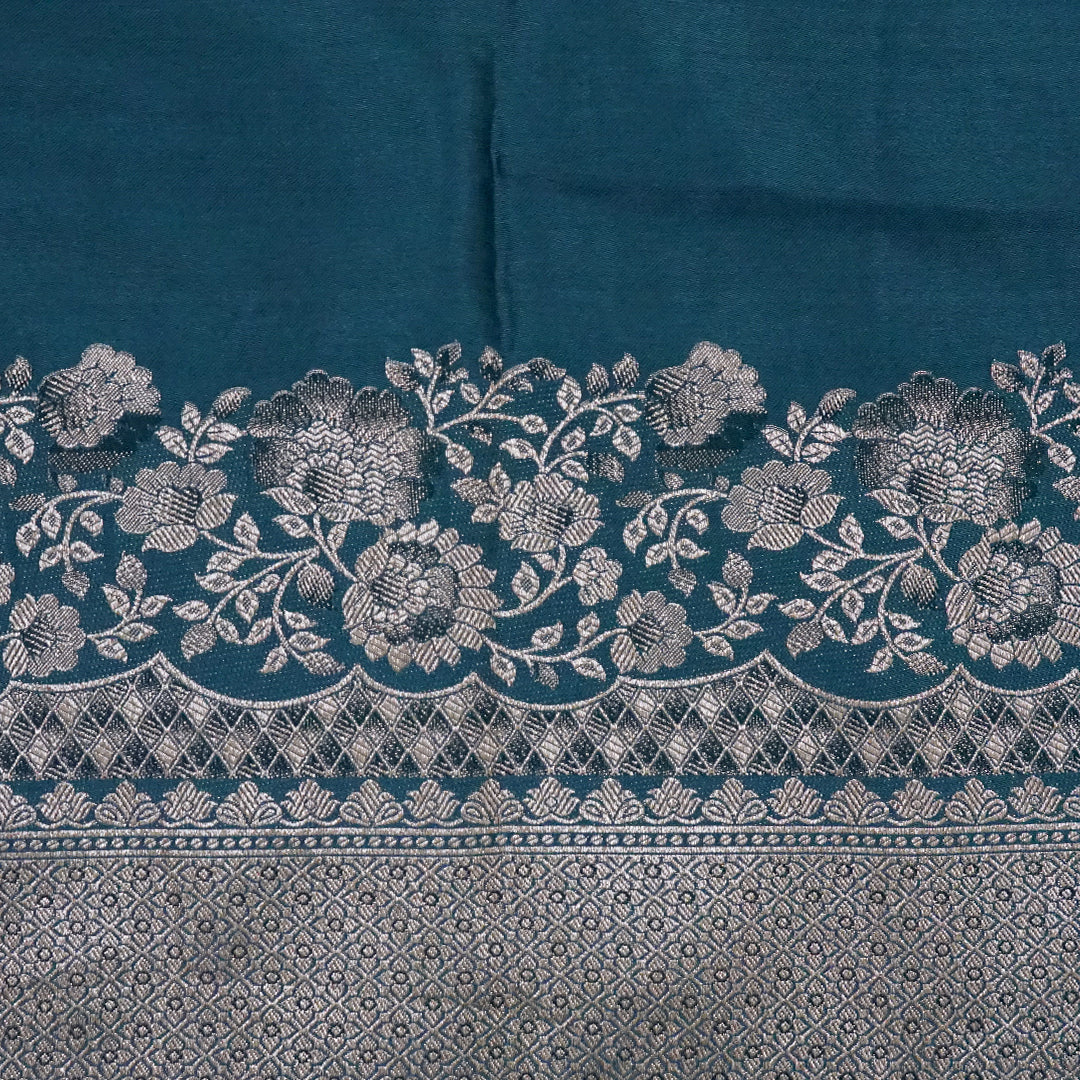 Teal Madhur Sangam silk saree with Gold Zari