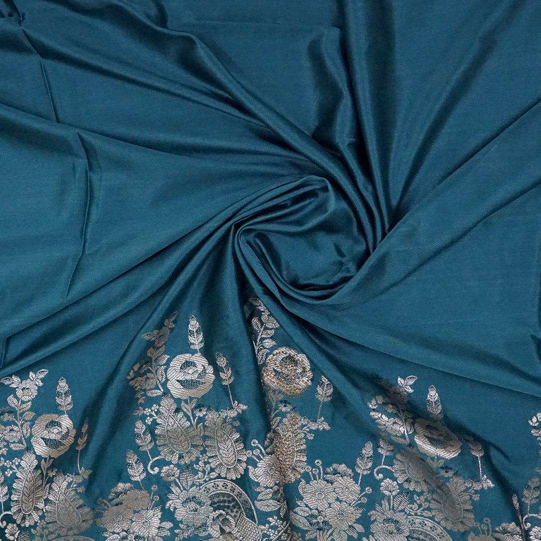 Teal Madhur Sangam silk saree with Gold Zari