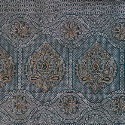 Teal Madhur Sangam silk saree with Gold Zari