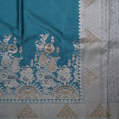 Teal Madhur Sangam silk saree with Gold Zari