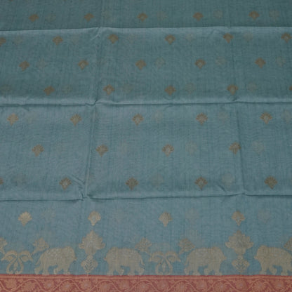 Aqua Blue Ambari Silk Tussar with Rust border