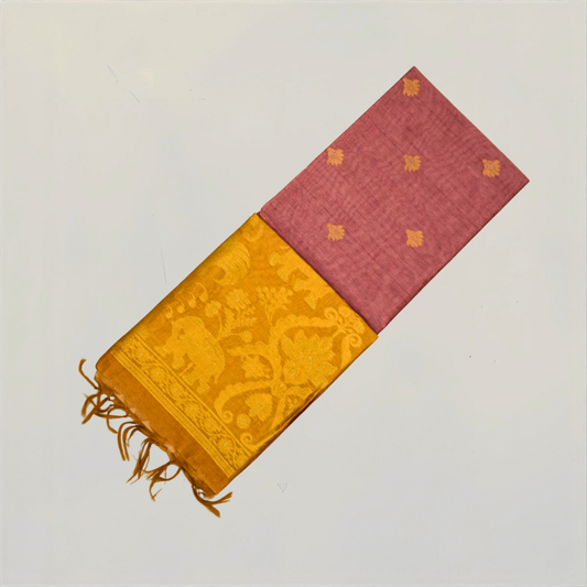 Dusty Rose Ambari Silk Tussar with Gold Zari Floral Buttas